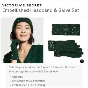 Victoria's secret faux pearl embellished headband ear warmer and glove set